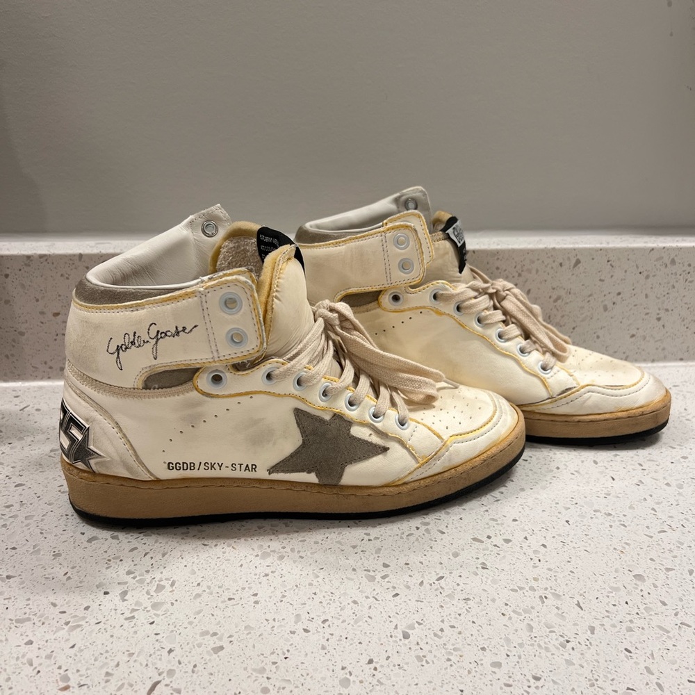 Golden Goose Off-White High-Top Sneakers with Star Accent